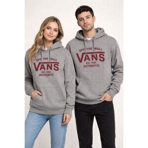 Vans Off The Wall Pullover Hoodie Gray Red Logo Unisex Size Med